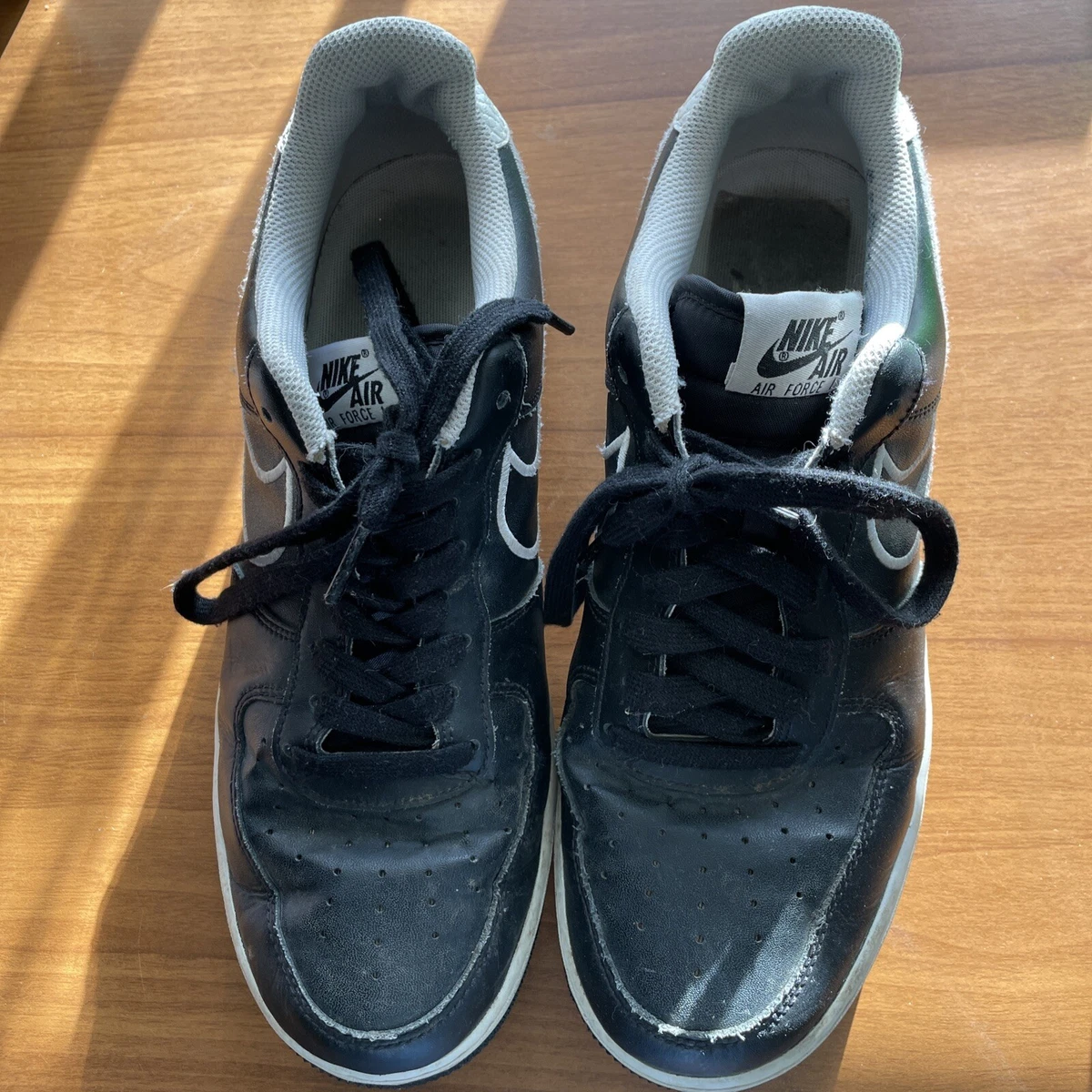 Nike Air Force 1 Black Trainers With White Trim Uk Size8 Used eBay