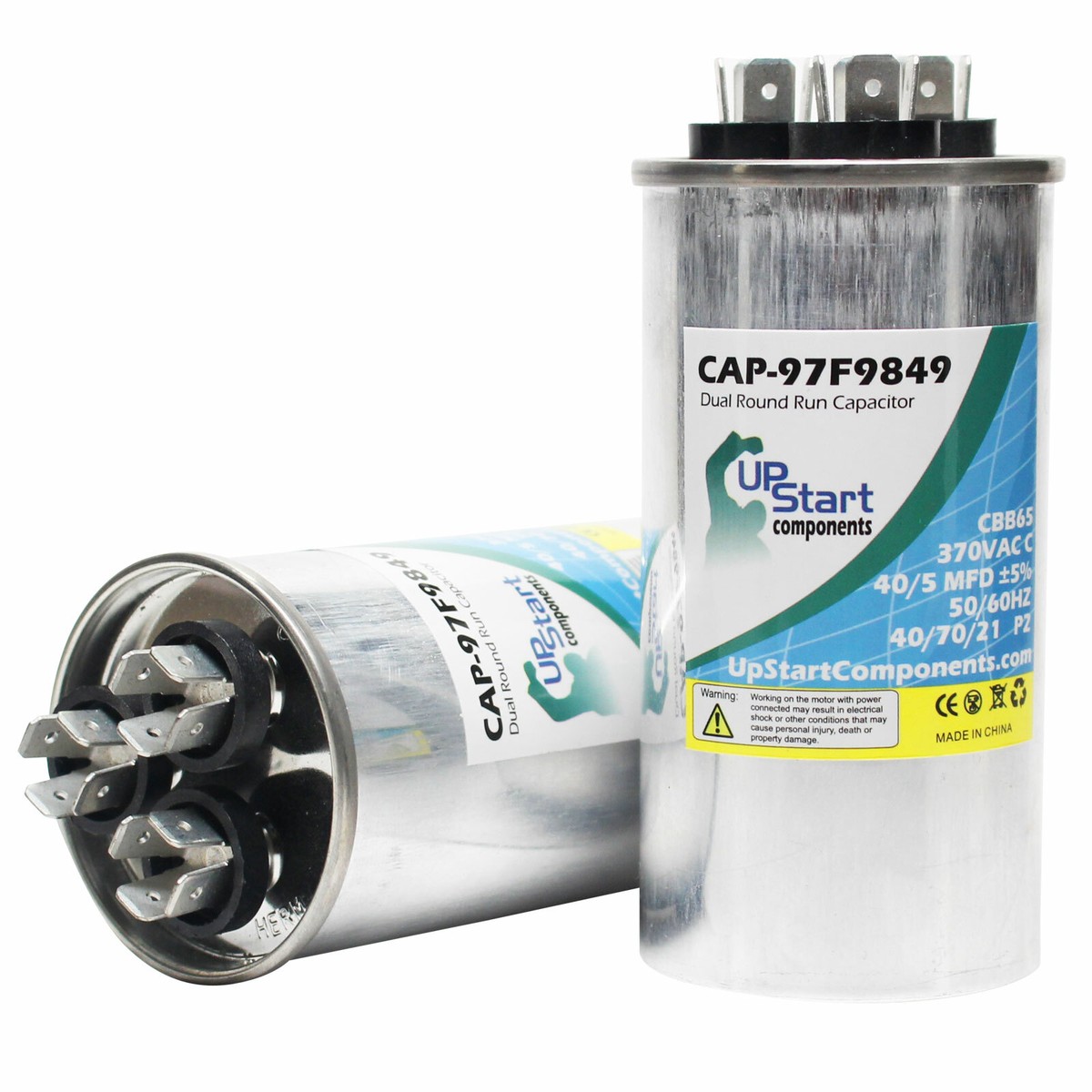 2x 40/5 MFD 370 Volt Dual Round Run Capacitor for Carrier