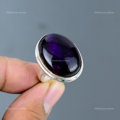 Purple Fire Labradorite Gemstone Statement Ethnic Stackable Ring Sterling Silver