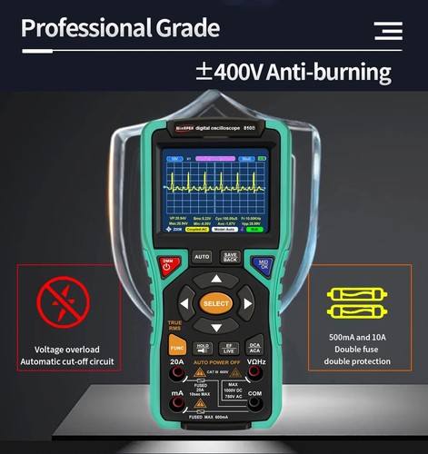 Handheld Digital Oscilloscope Multimeter 10Mhz 50Msps 20A 9999Bits 3.2Inch 810B - Picture 16 of 23