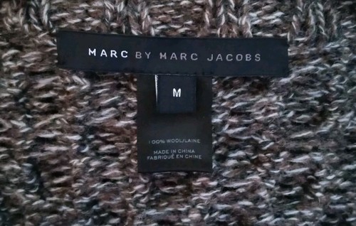 Marc Jacobs 100% Wool Fisherman Cardigan Sweater Womens M Brown Black White Belt - Picture 6 of 6