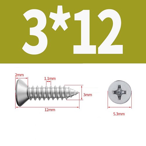 M3 Fully Threaded Phillips Countersunk Wood Screws A2 Stainless Steel DIN 7982 - Picture 12 of 20