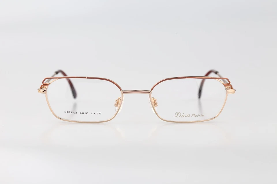 Diva 9102 270, Vintage Años 90 Oro Rectángulo Ojo de Gato Monturas Mujer Nuevo de Lote Antiguo Foto 2 de 4