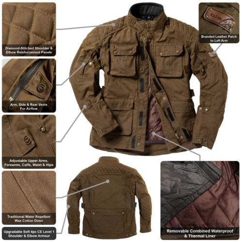 Black Bowland CE Class AA Wax Motorcycle Jacket For Bike Riding - Picture 5 of 48