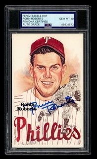 1980 01 Perez Steele HOF Postcards Set Break Robin Roberts /10000 Auto PSA 10