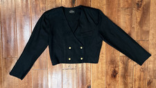 Vintage Agasee Black Cropped Blazer Gold Buttons 80s 90s Size 8 - Made in USA