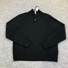 Nautica Sweater Mens Medium Black Navtech 1/4 Zip Mock Neck Tight Knit New Tags