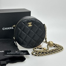 Chanel Black & Gold Ball Round Coin Bag Classic Quilted Lambskin Shoulder Bag