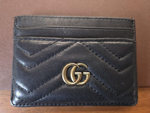 Gucci GG Marmont Matelasse Card Case Black Leather Gold GG 443127 Pre-Owned