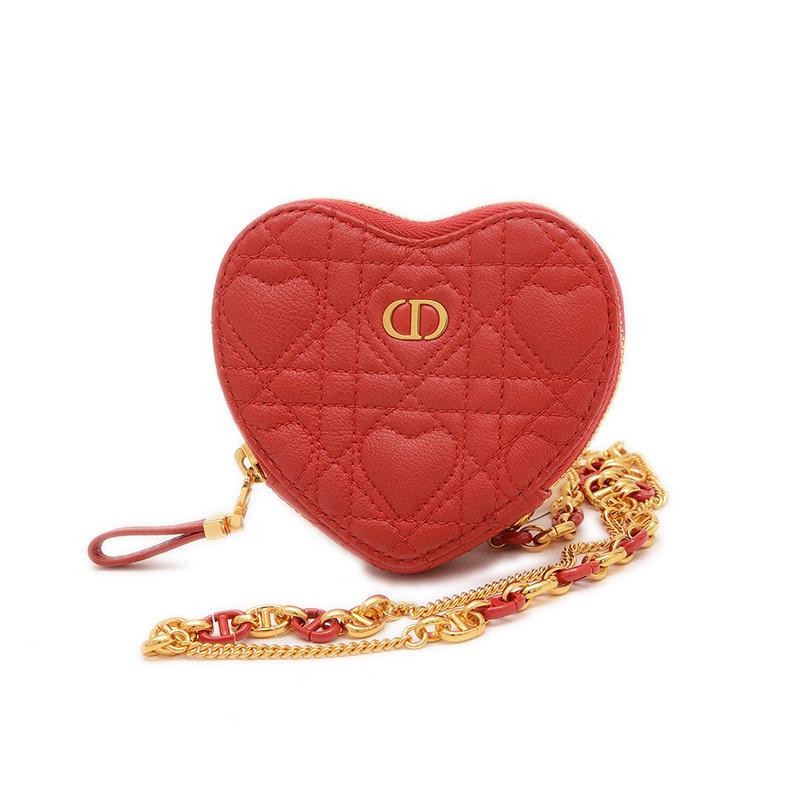Dior Caro Chain Heart Pouch Shoulder Bag Red Gold Hardware With Box Authentic