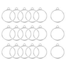 18Pcs Open Bezel Round Resin Bezels Pendants Open Back Bezels Bright Silver