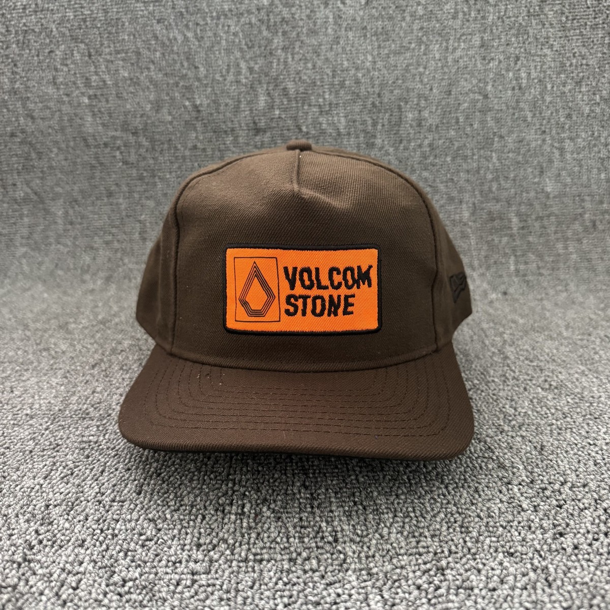 Volcom Stone Brown Flat Brim Cap Orange Logo Patch New Era