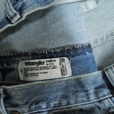 Wrangler Jeans Mens 34x27 Blue Pants Faded Distressed Grunge