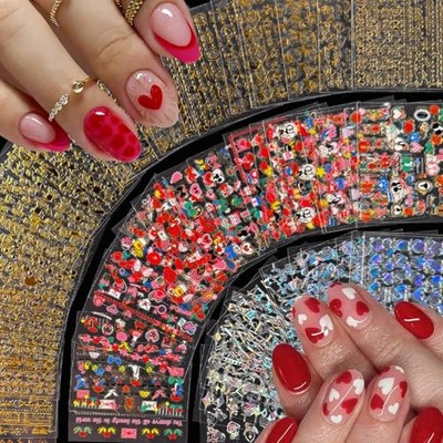 90 Sheets Nail Stickers for Valentine's Day Nail Art Decals 3D Self Style-i