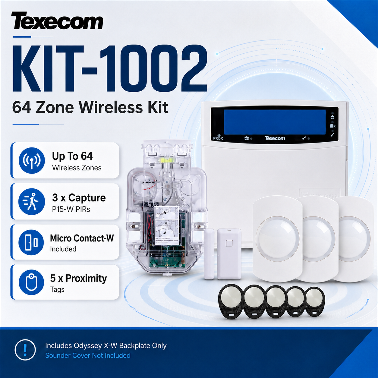Texecom KIT-1002 Premier Elite 64-W Intruder Alarm Kit 3 Capture PIRs Tags Home