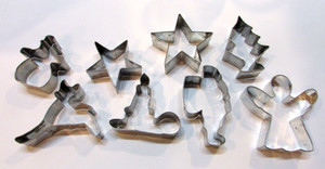 8 Old Tin Christmas Cookie Cutters Snowman Reindeer Santa Angel Tree Candle Star