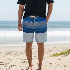 Zeroxposur Mens Medium Blue Gradient Striped Swim Shorts With Drawstring