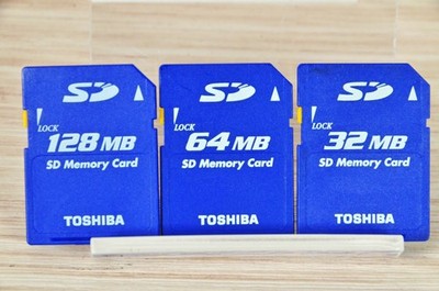 Toshiba 128MB 64MB 32MB SD Card 3pcs Set Tested for Vintage Digicams