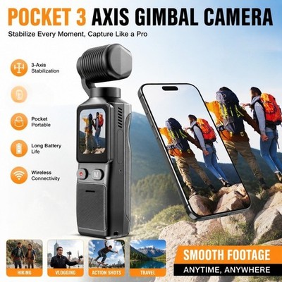 2.7K Pocket Kamera Mini Vlog Gimbal Action Cam 2'' WLAN 180° Weitwinkel 2000mAh