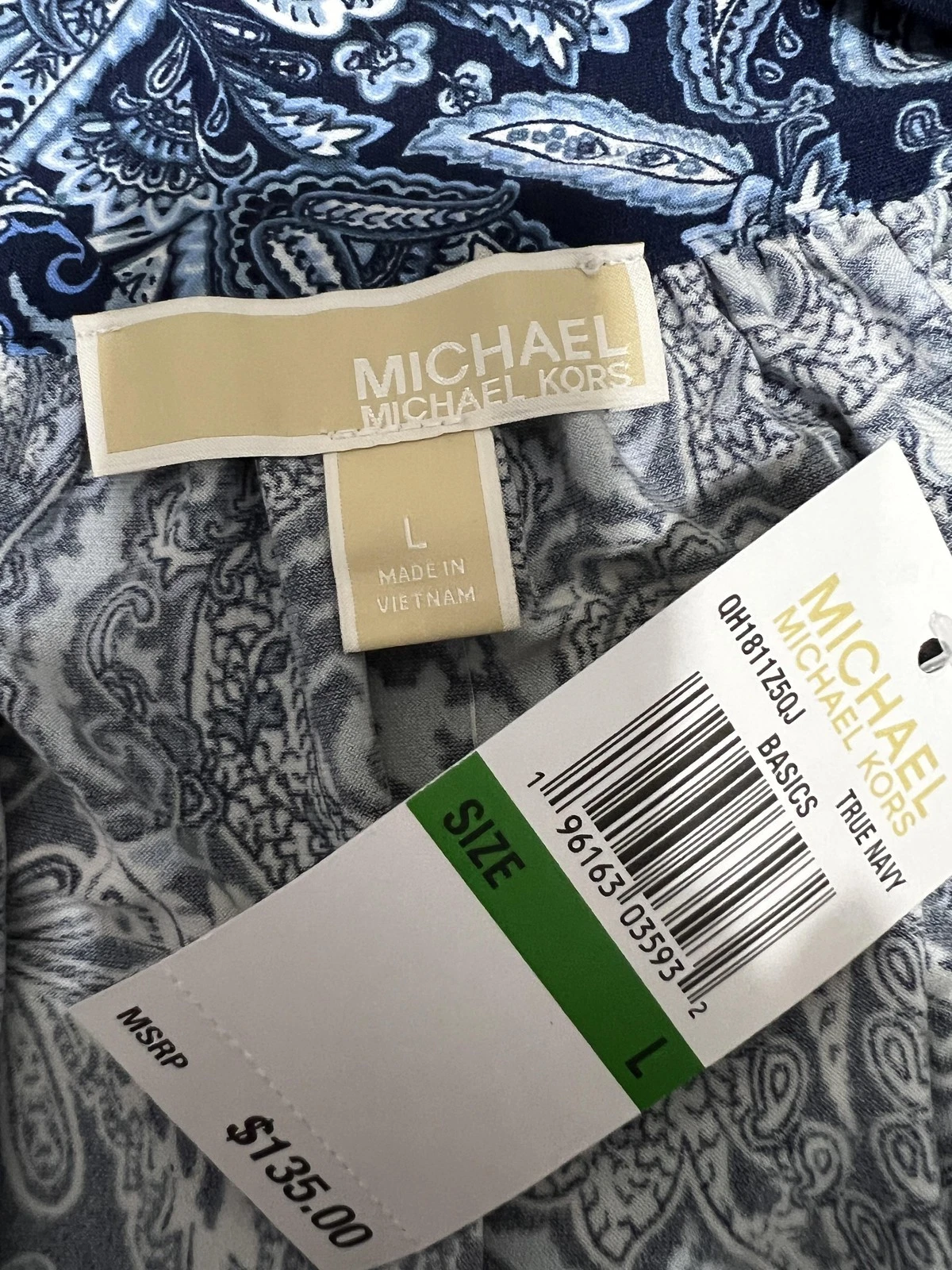 Abito Michael Kors donna grande paisley boho scollo quadrato manica 3 4 nuovo con etichette $135