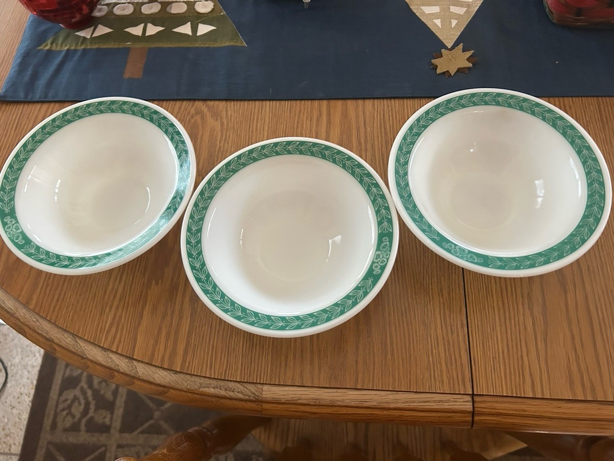 3 PYREX Corning 7” Fern Green Autumn Bands Laurel Tableware Cereal