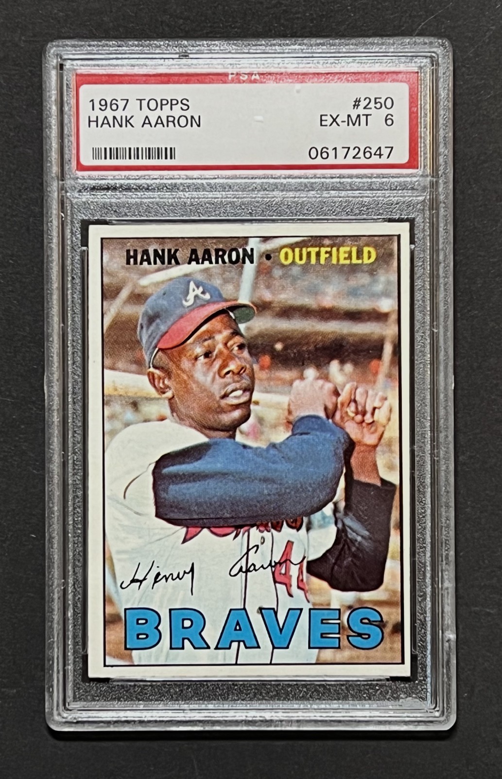 1967 Topps Hank Aaron Card #250 Atlanta Braves EX-MT PSA 6
