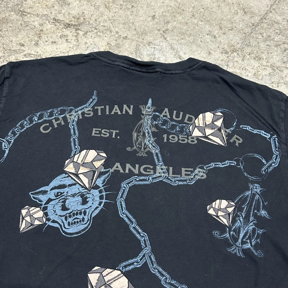 Christian Audigier Shirt Mens Small Black All Over Graphic Diamonds Made in USA - Image 3 of 4