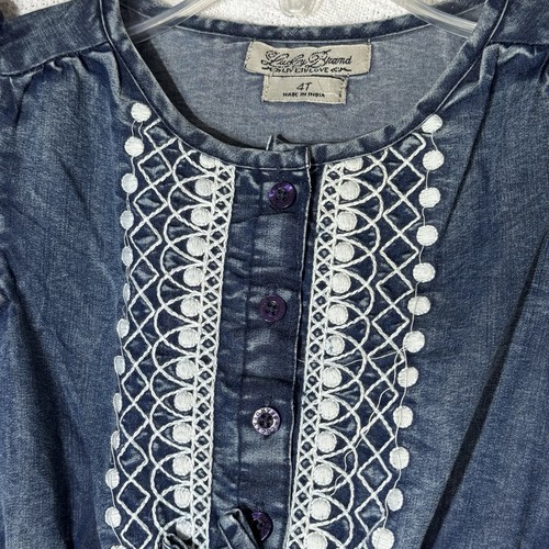 New Lucky Brand Live In Love Denim Dress Little Girl Size 4t - Picture 3 of 8