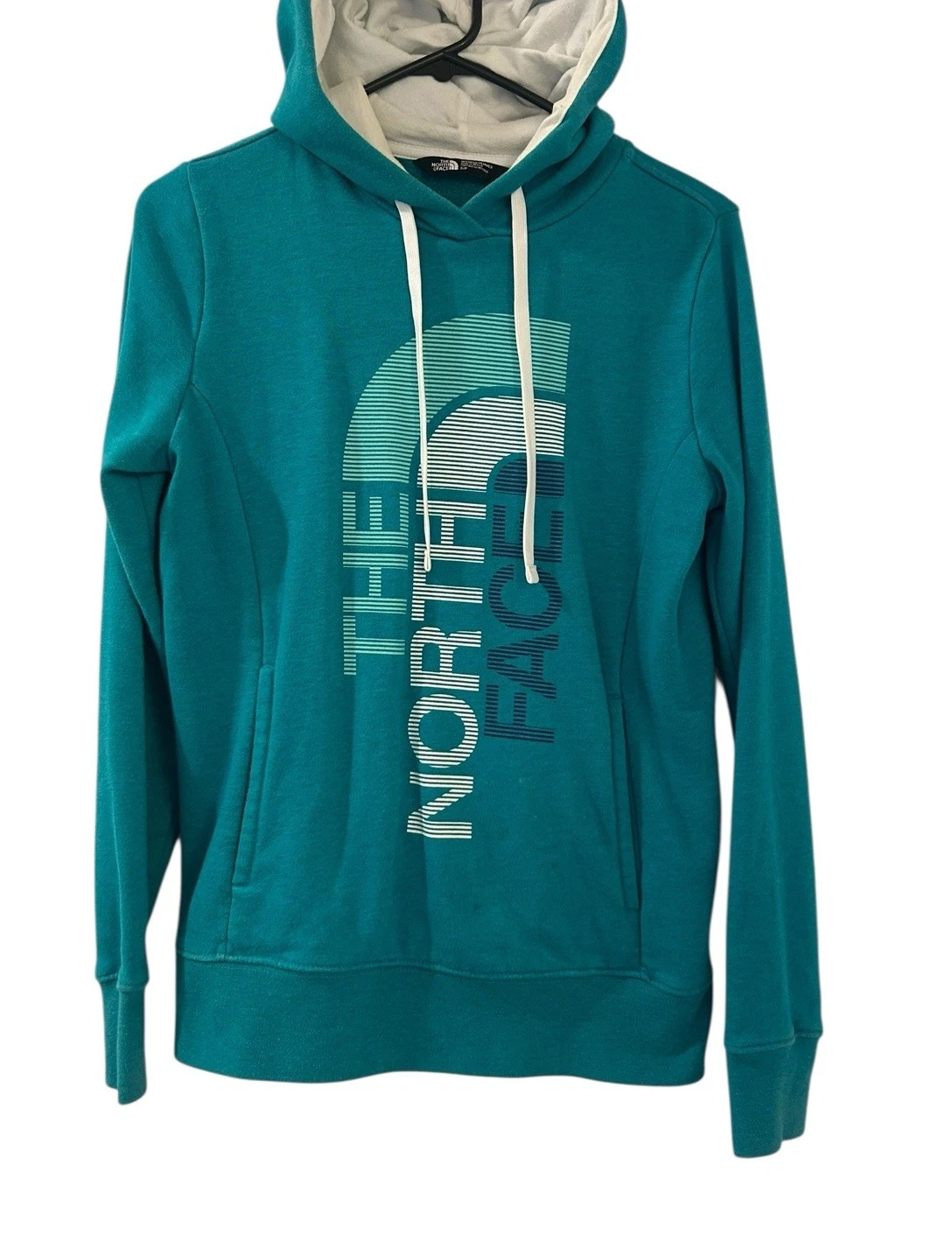The North Face Hoodie Womens Small Green Fleece Spell Out Long Sleeve Outdoors