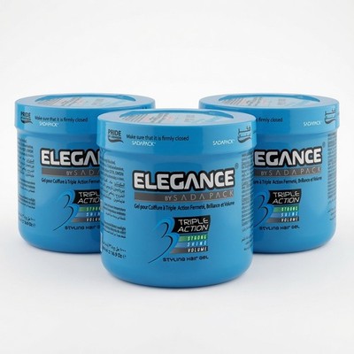 Elegance Sada Pack Triple Action Styling Hair Gel Strong Hold 1000ml 3 Packs 