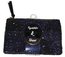 SPARKLE  SHINE BEDAZZLED SMALL BLACK PURSE CLUTCH 8" x 5.25" W/ GOLD ZIPPER