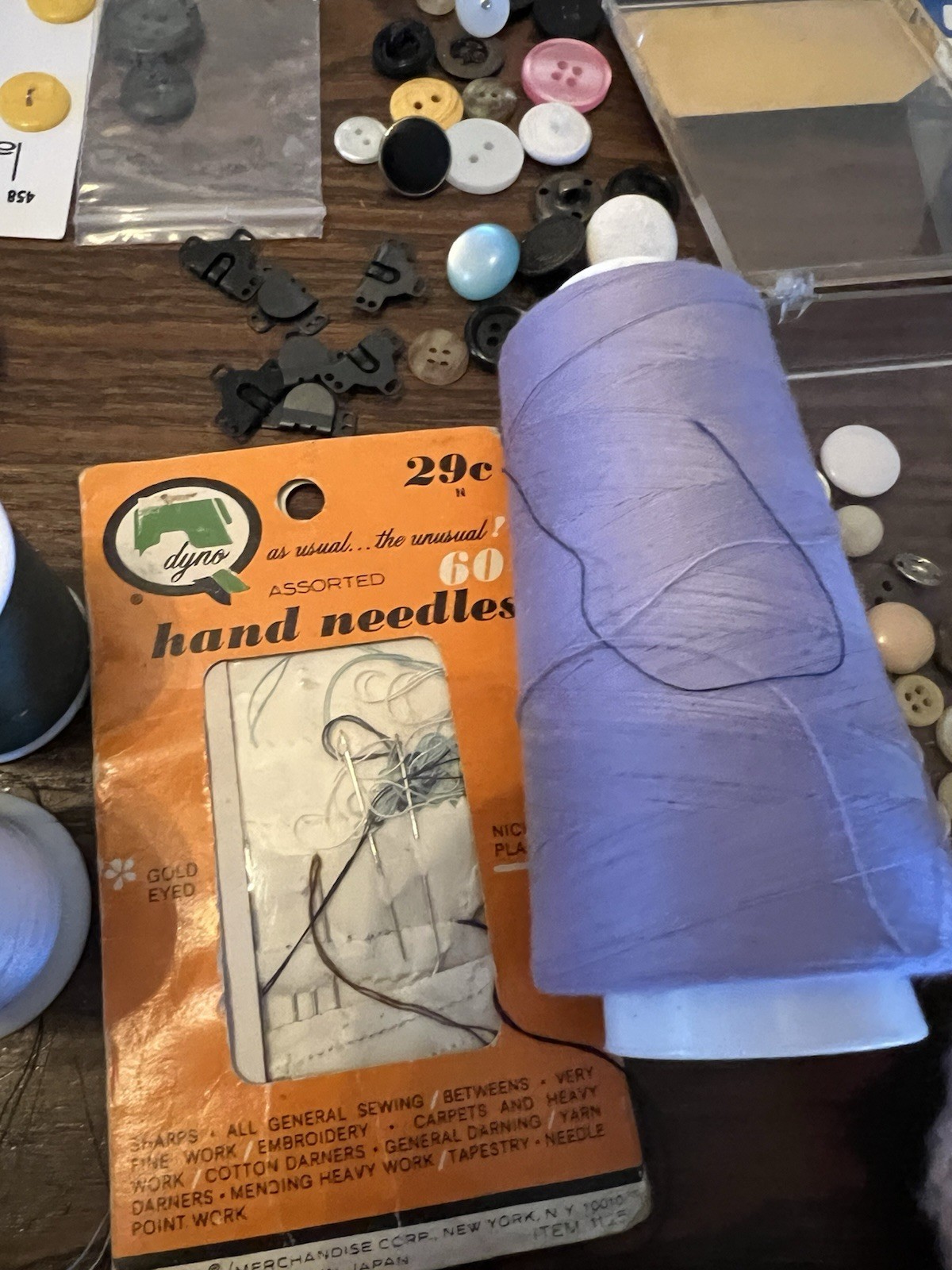 Vintage Sewing Supplies Notions Lot Needles Thread Buttons Hooks Ribbon & More
