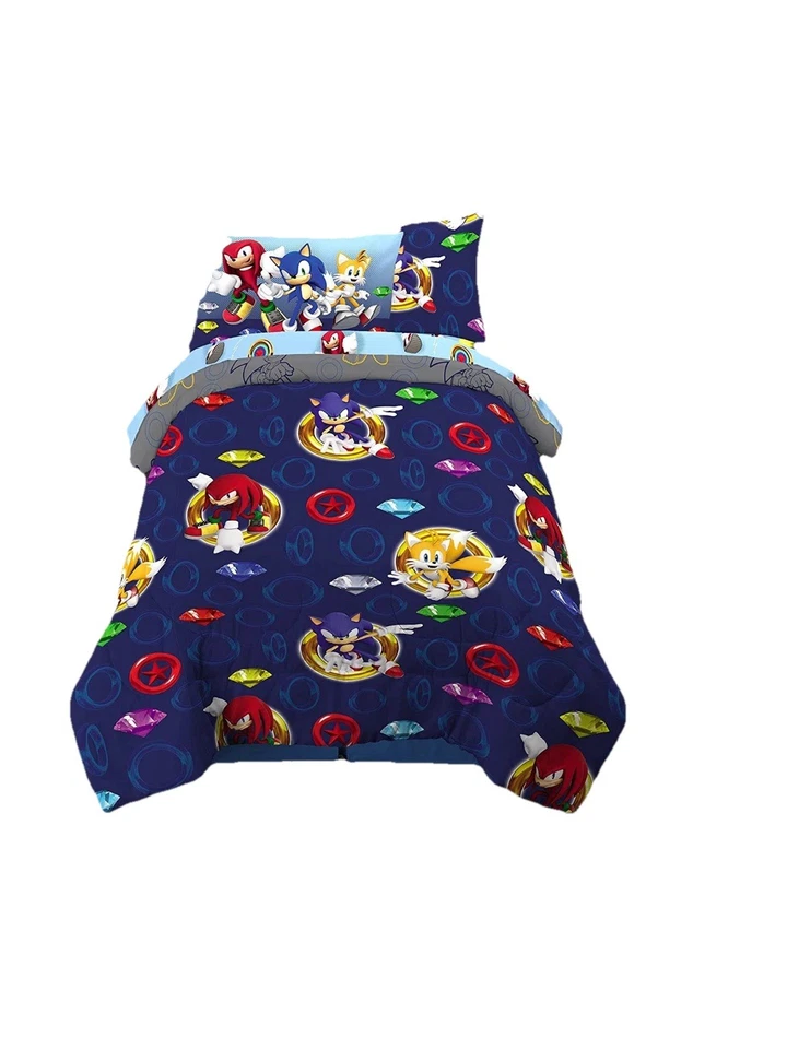 Sonic The Hedgehog Kid Twin Juego de Sábanas y Edredón Suave Reversible 5 Piezas Nuevo Foto 2 de 4