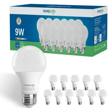 Novapollo A19 LED Light Bulb 5000K Daylight 60W Equivalent 9W E26 4/6/12/24 Pack