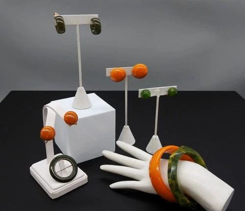 7 Vintage Antique Bakelite Jewelry Lot Bangle Bracelets Brooch Pin Earrings