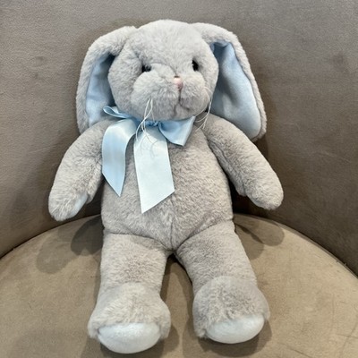 Bearington Collection 12  Plush Gray Bunny Rabbit Blue Ribbon  Easter Boy