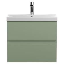 Hudson Reed Urban Satin Green 600mm Wall Hung 2 Drawer Vanity Unit and Thin Edge