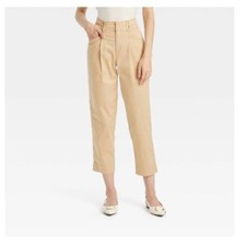 Women's High-Rise Pleat Front Ankle Chino Pants - A New Day br Beige Size 2