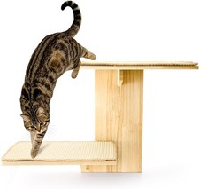 Cat Wall Shelves with 2 Steps 2 Sisal Scratch Mats Solid Wood Kitten Perches