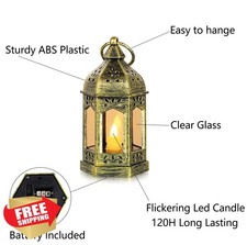 Hewory Mini LED Lanterns 10pk Gold Vintage Hanging Candle Lanterns Battery In...