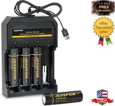 4 Pack 18650 Rechargeable Batteries 3.7V 3300mAh Flat Top with Smart Charger