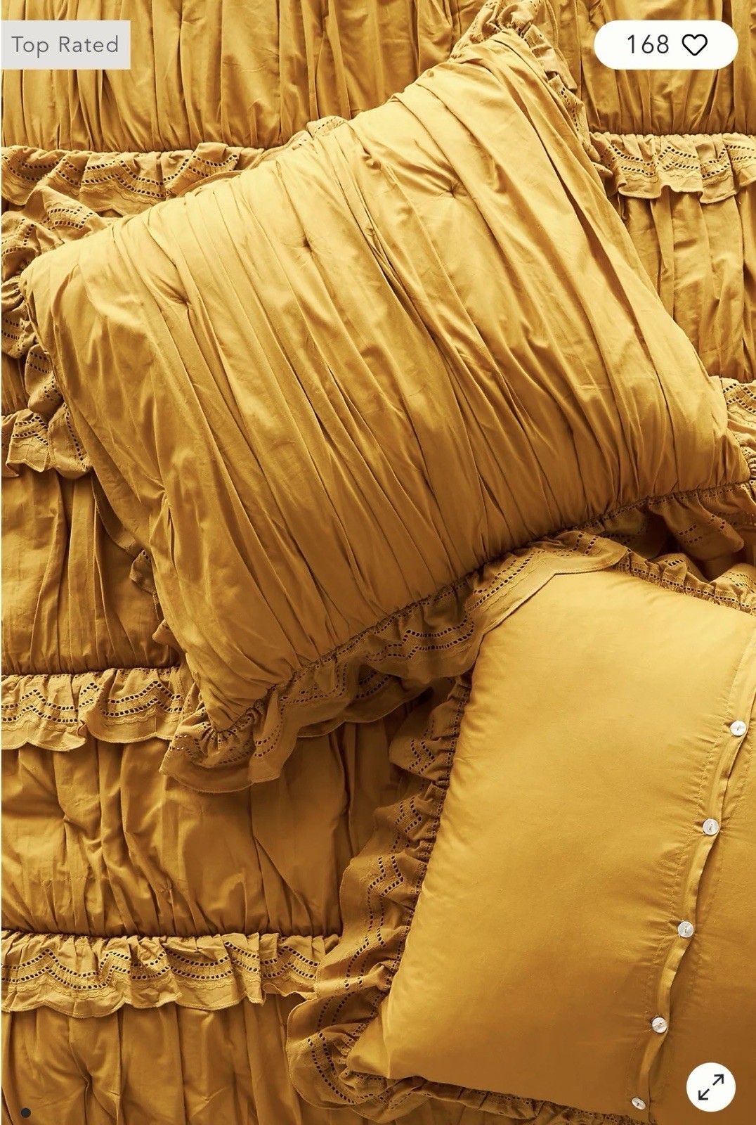 Anthropologie Astride Ruffled Voile Standard Sham Eyelet Trim Yellow Mustard NEW