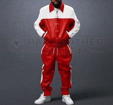 BestOffer Men s New Style Leather Tracksuit Genuine Leather Jacket Pants Set