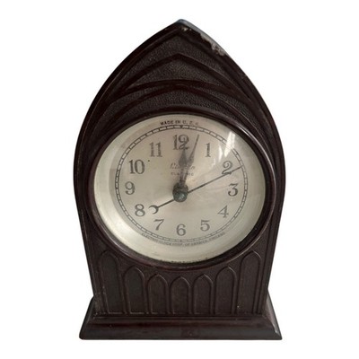 Vintage Linden Electric Clock   Gothic Cathedral Style Brown Bakelite Case   Mad