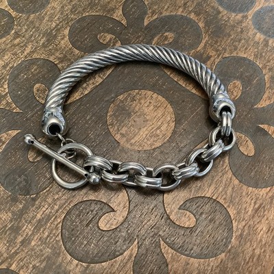 Sterling Silver Twisted Cable Chain Link Toggle Bracelet