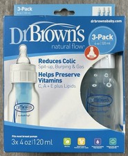 Dr. Brown's Natural Flow 4 oz X 3 Pack BPA Free Reduces Colic Burping Spitup Gas