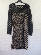 Phase Eight Size UK 12 Mesh Polka Dot Bodycon Dress Longsleeve Beige Lined