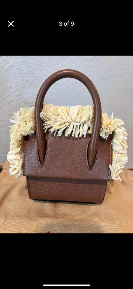 Christian Louboutin Paloma Nano Brown Leather Raffia Satchel Crossbody Bag - Image 4 of 4