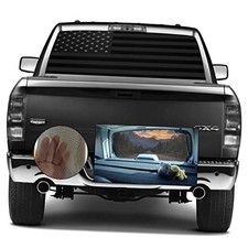 Vinyl Rear Window Decal, Deep Black American Flag Pickup Truck Dark Gray Black
