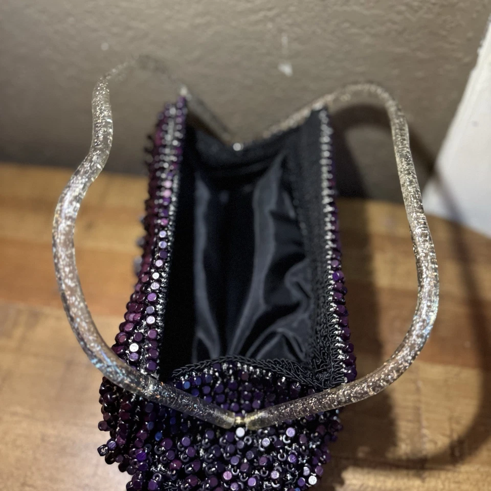 Kit Cartera Vintage Años 40-50 Transparente Lucite Brillo Bolso de Mano Ganchillo Foto 4 de 4